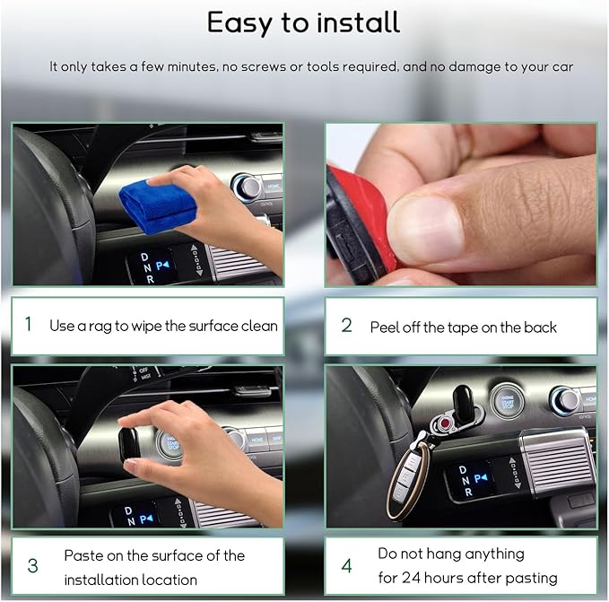 4 PCS Car Mini Hook, Multifunctional Auto Adhesive Backseat Hangers on Dashboard, Universal Hook Stickers for Key, Mask, Earphone, Charging Cable, Vehicle Interior Accessories (Glossy)