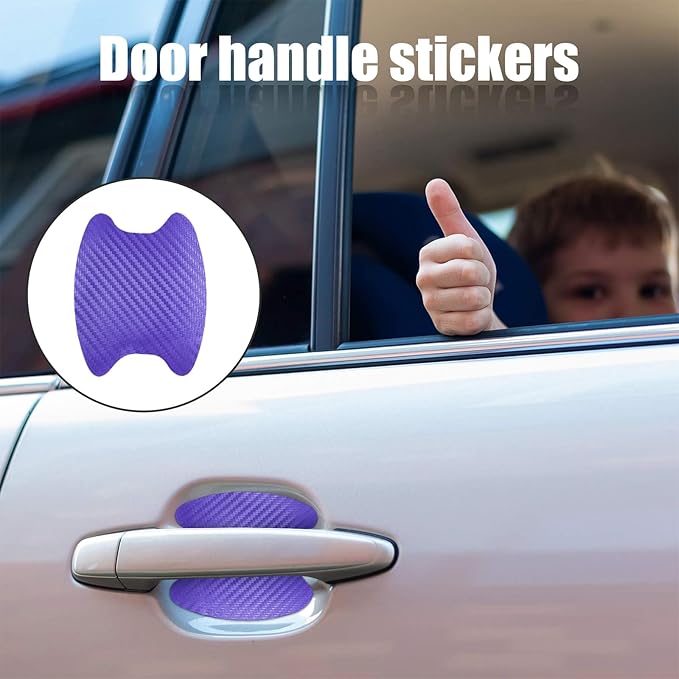Kewucn 4PCS Car Door Handle Sticker, Carbon Fiber Auto Door Side Handle Protective Films, Anti-Scratch Vehicle Door Cup Protector, Universal Exterior Accessories for Most Cars (Purple)