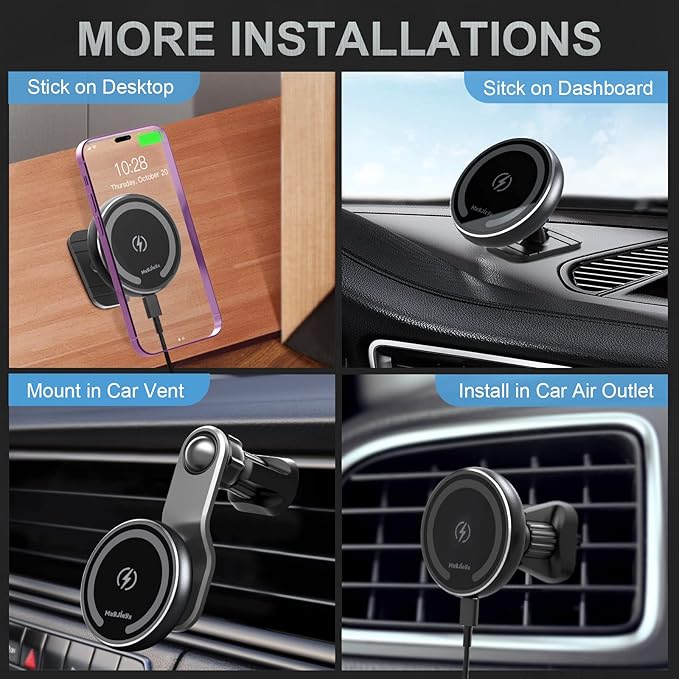 MAGJIEYX for Magsafe Car Mount Charger for Auto-Alignment Magnetic Wireless Charger iPhone 12/13/14/15/16Pro Max/Plus/Mini/Magsafe Case Air Vent and Dashboard Phone Holder with Fast 36W QC 3.0 Adapter