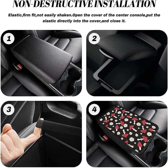 Dreaweet Mushroom Car Accessories Center Console Cover with Pockets Armrest Cover for Car Truck Van,Car Arm Rest Cover Pad Universal Center Console Cushion Pad