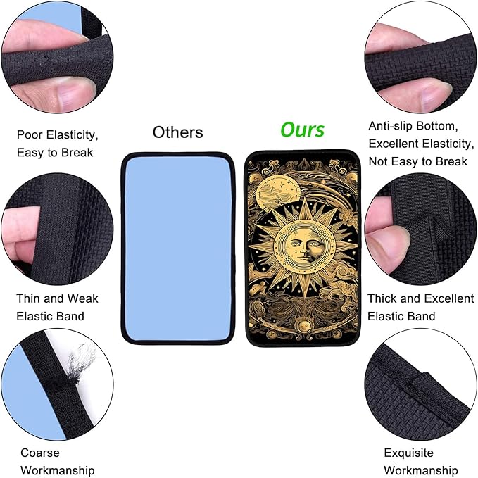 JANENFNA Car Armrest Cover Pads Universal Fashion Cute Auto Center Console Armrest Cover Pad with 2PCS Car Coasters Soft Waterproof Car Armrest Seat Protector for Women,Stargazing Sun and Moon