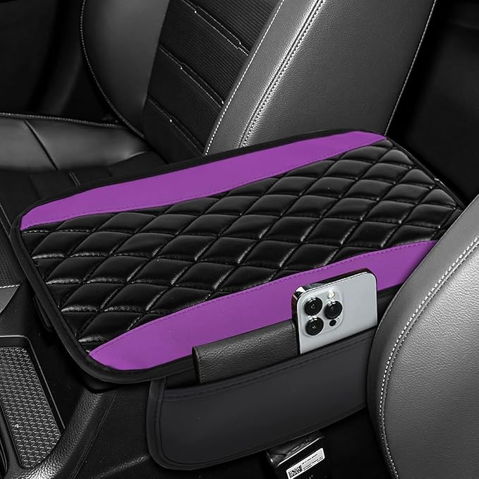 Car Center Console Cover for Acura MDX 2022 2023 2024, Memory Foam Arm Rest Cover Pad Comfortable Waterproof Armrest Cushion with 2 Storage Bags Universal Accessories,C/Purple