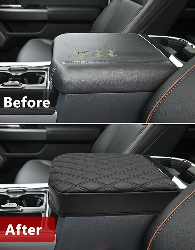 KBH Center Console Armrest Cover for 2023 2024 2025 2026 Ford F250-F550 Super Duty, Bucket Seat Console, Arm Rest Lid Box Cushion Pad, Anti-Scratch, Black