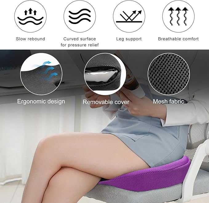 Car Seat Cushion, Memory Foam Cushion for Tailbone Pain & Sciatica Relief, Ergonomic Seat Cushion Comfortable Chair Relief Pillow for Car Office Wheelchair, car Accessories (Purple, Mesh)