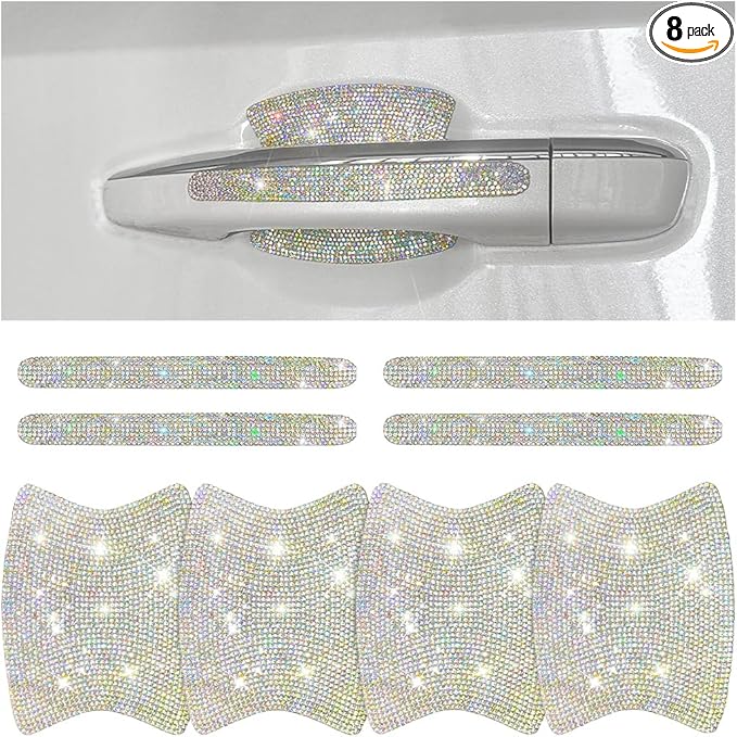 Mandark 8PCS Bling Car Door Handle Protector, Crystal Rhinestone Vehicle Door Bowl Protective Sticker, Glitter Anti-Scratch Auto Decor Decals Accessories, Universal for SUV, Sedan, Truck (Multicolor)