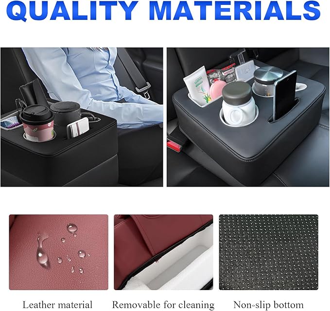 Kewucn Car Back Seat Organizer - Leather Couch Tray, Waterproof Auto Organizer, Universal for Car, RV, Sofa, Bed - Wine Red
