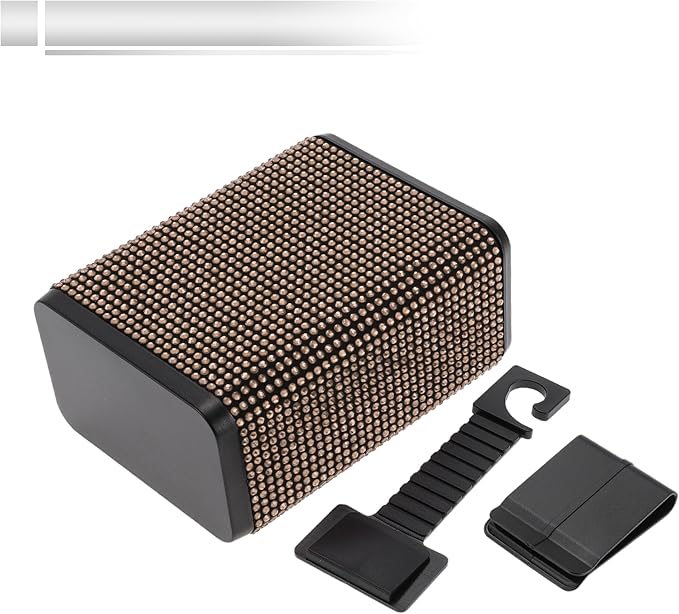1 Pcs Universal Car Trash Can Hanging 4.3" Length 2.8" Width 5.5" Height Trash Bin with Hook and Back Clip Champagne Plastic Rhinestone