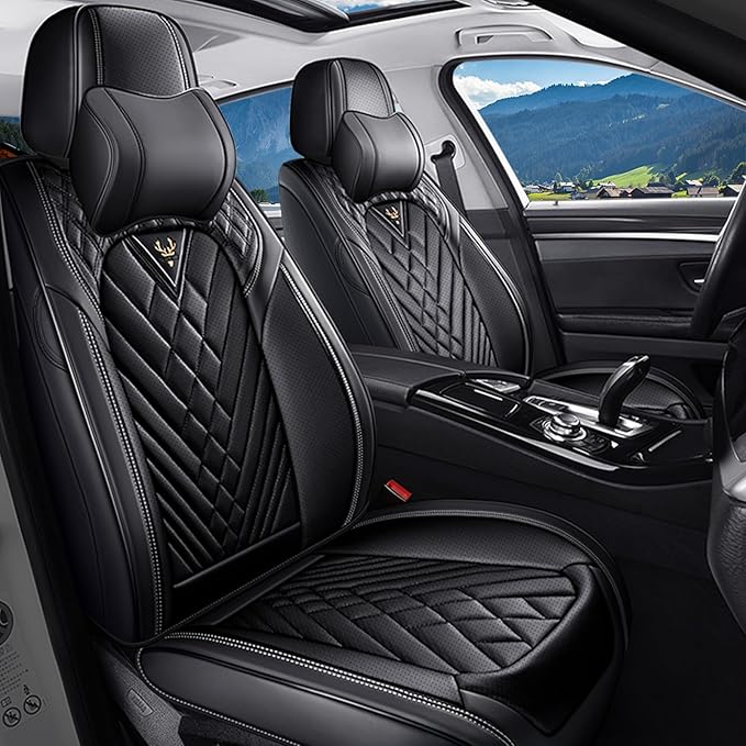 BYXN Car Seat Covers for Jeep Wrangler 2000-2026,Breathable Nappa Leather Car Seat Protector,Front Seat Cover with Pillow Automotive Seat Cushion with Airbag Compatible(Front Seats,Black)