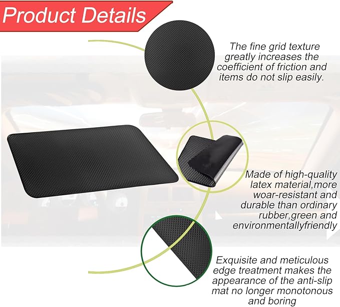hill froeistung 2pack Sticky Anti-Slip mat, Non-Slip Rubber mat, Universal Non-Slip car Dashboard Sticky mat for Mobile Phones Sunglasses Keys fits with Cargo Liners(Black/Grid Pattern27*15cm)
