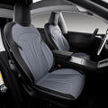 OURPLOT Custom Fit Seat Covers for 2025 2026 Tesla Model Y Juniper (5-Seater), Waterproof Breathable Nappa Leather, OEM Factory Style Full Set Car Seat Protectors Airbag Compatible - Black+Grey