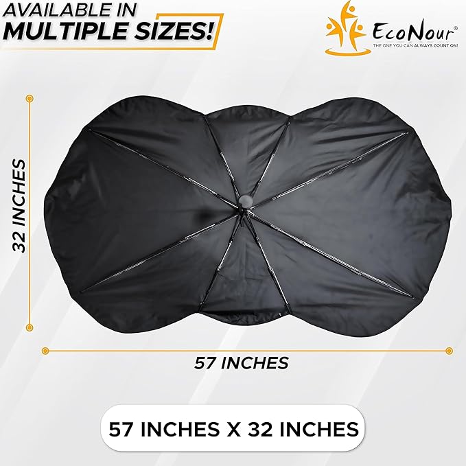 EcoNour Umbrella Windshield Sunshade for Car | Bendable Sun Visor for UV & Interior Protection | Foldable Front Window Sunshade Suitable for Sedan and SUV | Sun Blocker for Car | X-Large (57" x32")