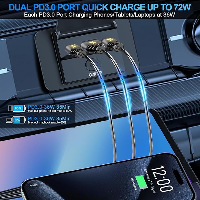 2PCS 3 Ports 12V RV USB Outlet 72W, Gibbab Dual USB QC3.0 36W & PD3.0 Type-C Quick Charge 36W Panel Wall Mount, Automotive Car Socket Charger Adapter for RV Marine Boat Bus ATV Motorcycle Truck