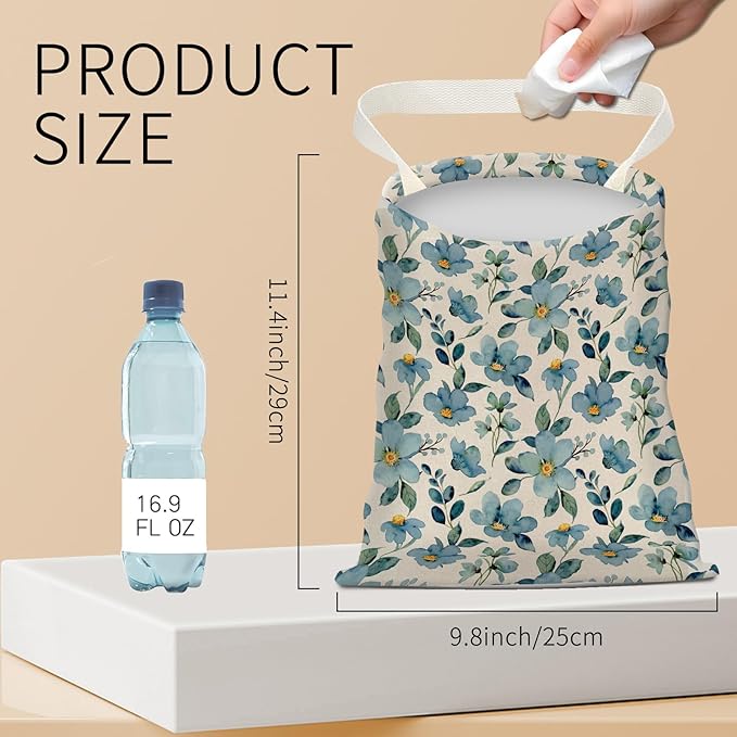 BEAKND Hanging Car Garbage Bag, Cute Car Trash Can Bag, Automotive Accessories for Women Men Cute Watercolor Blue Flower