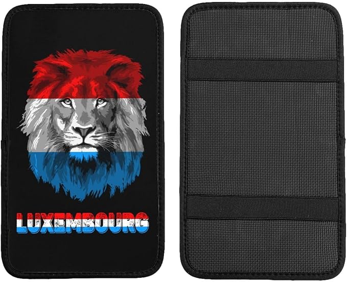 Vintage Luxembourg Luxembourger Flag Lion Head Auto Center Console Armrest Cover Car Handrail Box Cushion Pad Mat Universal Fit Most Vehicle Sedan Truck SUV Soft Comfort Decor Accessories