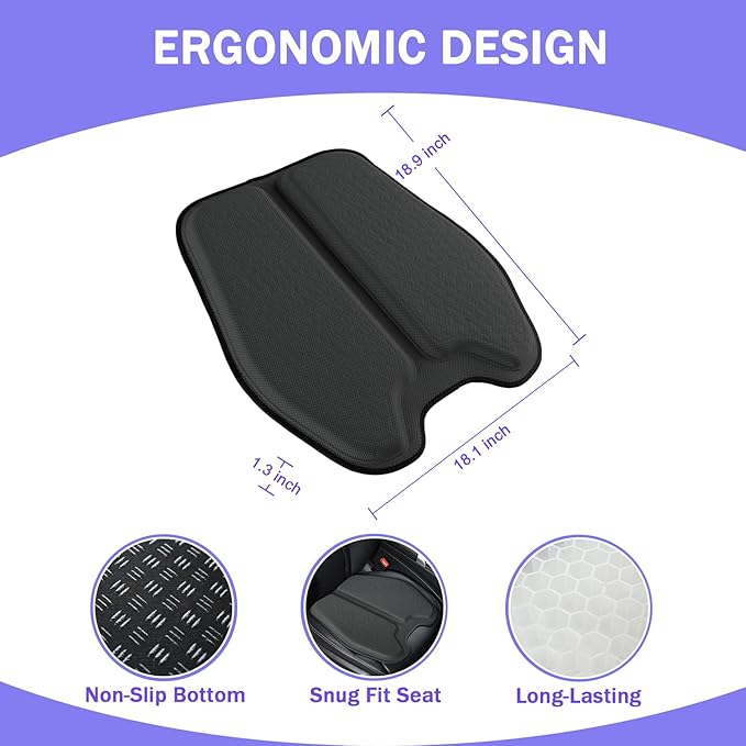 Soft Thin Gel Seat Cushion for Car Seat, Office Chair, Wheelchair, Stadium - Non-Slip Car Seat Cushions with 1 Inch Gel - Sciatica & Tailbone Pain Relief (Dark Gray)