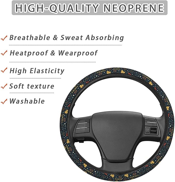 FeHuew Dice Roll Cherry Cards Steering Wheel Cover for Women, Girls 15 inch Universal Auto Car Anti Slip Wrap Steering Wheel Covers Fit for Vehicles, Truck, SUV