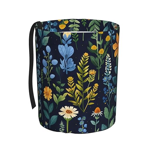 Floral Navy Blue Car Trash Can Garbage Cans Foldable,Cute Hanging Car Organizer and Storage Bag Leak Proof, Auto Back Seat Trash Bin Universal for Truck, SUV, Outdoor Travel