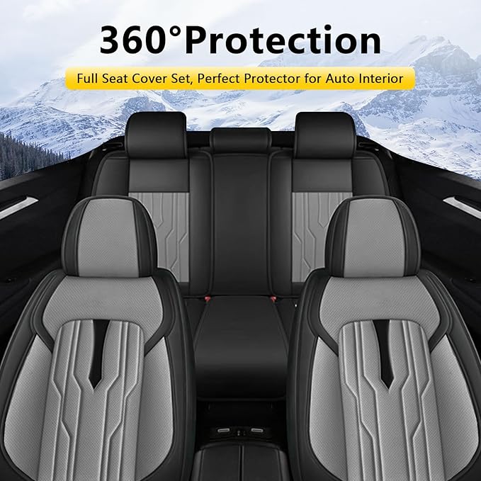 YORKNEIC Seat Covers Full Set Fit for VW/Volkswagen Taos 2022-2025 Breathable Faux Leather Car Seat Covers Waterproof Car Seat Protectors with Airbag Compatible(5 Seats,Black&Grey)