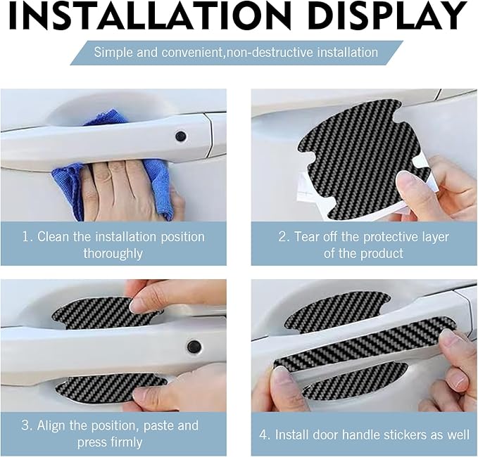 8 PCS Car Door Handle Protector Stickers, Anti-Scratch Door Bowl Paint Guard Stickers, Self-Adhesive Car Doors Paint Protective Film, Universal for Most Cars (Carbon Fiber)