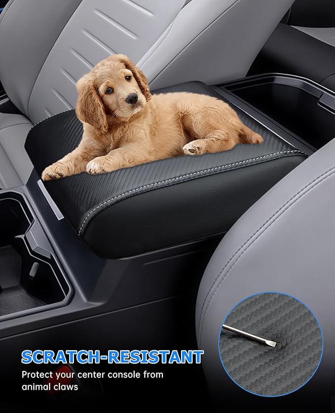 INTGET Center Console Cover for 2026 Toyota Tacoma Accessories 2024 2025 & 2025 2026 4Runner Accessories Leather Car Middle Armrest Arm Rest Box Lid Seat Protector Cushion(Carbon Fiber Texture, 2024+)