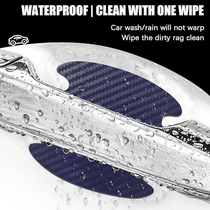 8PCS Car Door Handle Scratch Protectors, Carbon Fiber Car Door Handle Bowl Sticker, Universal Door Handle Protective Film for Most Cars (Blue)