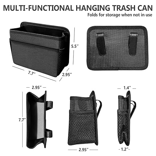 HUFIDA Mini Car Trash Can, Hanging Car Trash Bin Foldable Garbage Organizer for Vehicle Essentials