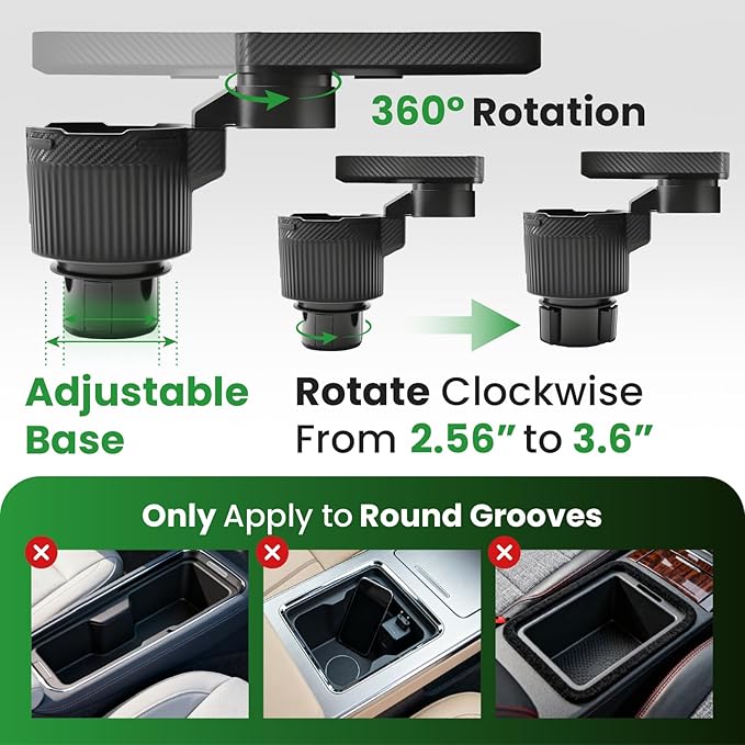 Car Cup Holder Tray, Extra Large Car Cup Holder Expander with 360° Rotation Fit Most Big Cup Detachable 3 in 1 Car Trays for Eating, Phone & Snack Organizer Road Trip Essentials