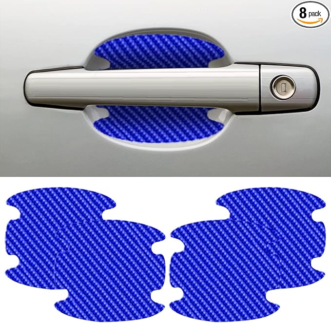4PCS Car Door Handle Cup Scratch Protectors, Carbon Fiber Car Door Handle Bowl Sticker, Universal Auto Doors Handles Cup Paint Guard Cover Protective Film for Cars (Blue-4PCS)
