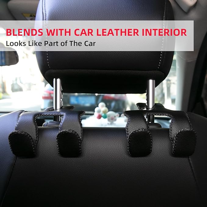 Car Hooks for Purses and Bags,Car Purse Holder Upgraded 2 in 1 Durable Hanger Leather Headrest Hook Car Back Seat Organizer Storage for Purse Car Interior Accessories,2-Pack,Black