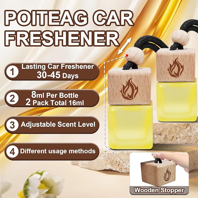 Car Air Freshener Hanging 2 Pack, Teakwood & Cashmere Fragrance Essential Oil Diffuser, Long Lasting Car Scent, Car Accessories for Women