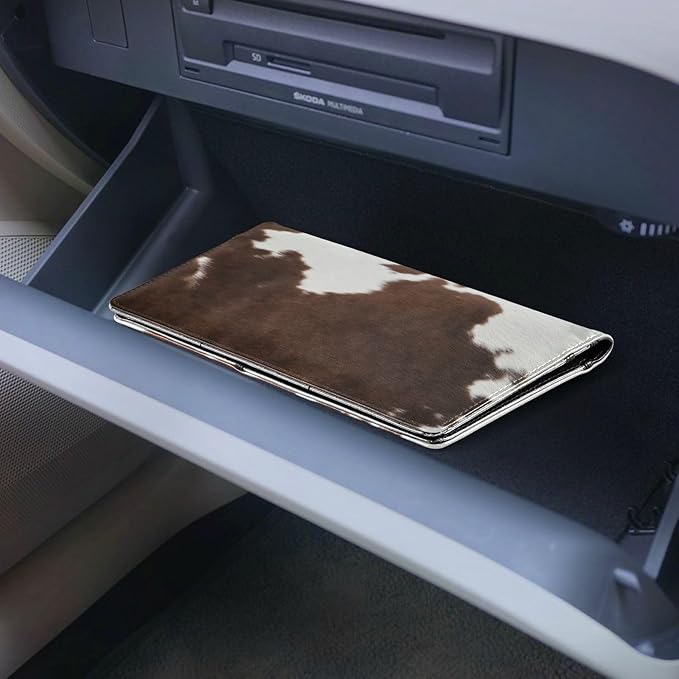 GuoChe Glove Box Organizer Car Registration and Insurance Holder Cow Print Texture Car Document Holder Auto Glove Compartment Essential