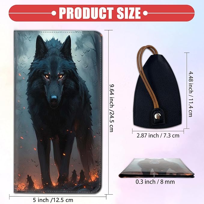 Car Document Holder with Magnetic Shut, Car Registration & Insurance Card Holder, Waterproof PU Leather Glove Box Organizer Vehicle Accessories Driver License for Women/Men, Wolf Pattern