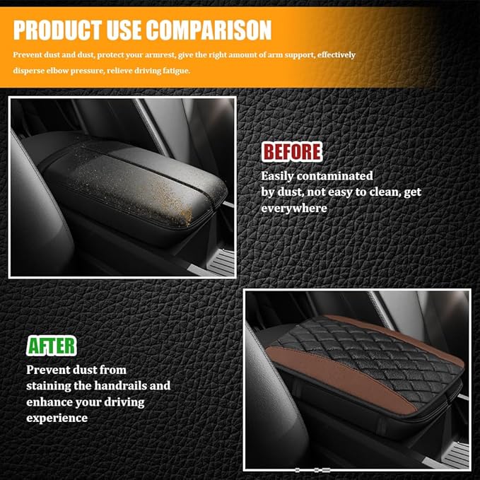 Car Center Console Cover, Leather Waterproof Armrest Seat Box Cushion Pad, Universal Decor Protector Mat, Comfortable Car Decor Accessories Fit for Most Cars, Vehicles, SUVs (Coffee)