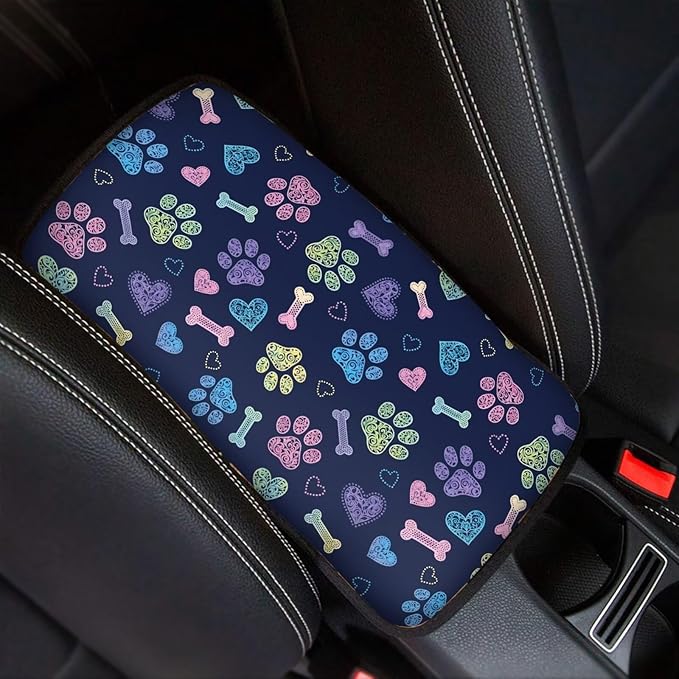 Dreaweet Cute Dog Paw Print Arm Rest Cover for Car Women Purple Center Console Cover Pad Soft Scratch-Proof Universal Armrest Cover for SUV Truck Sedan