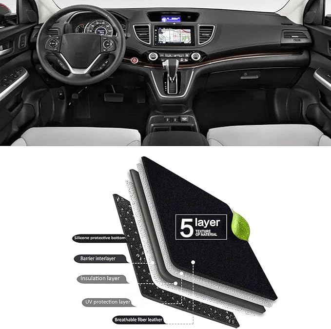 Upgraded Dash Mat for 2012-2016 Honda CRV Polyester Dashboard Cover UV Protection Non-Slip Windshield Reflective Dashcover Interior Accessory Black