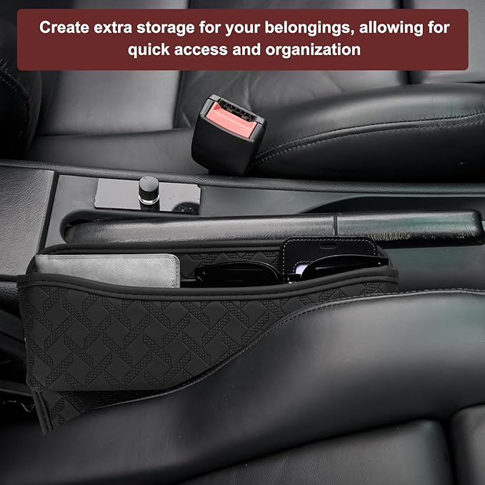HARFINGTON Car Seat Gap Filler Organizer 11.5 x 8 x 2.1 Inch Leather Universal Car Organizer Storage Box Between Seat and Console for Phone Sunglasses Keys, Beige