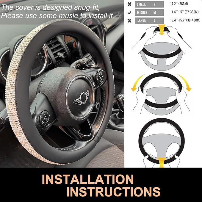PINCTROT Chenille Leather Steering Wheel Cover, Soft Mottled Colors, Sweat-Proof, Non-Slip Grip, All-Season Comfort, Universal 14.5-15 Inch(Mottled White)
