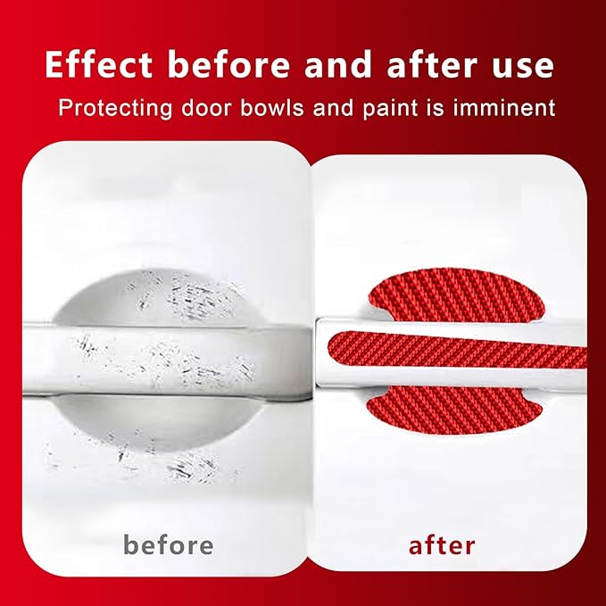Gunhunt 8 PCS Car Door Handle Protectors, Carbon Fiber Anti Scratch Stickers, Side Sticker, Prevent Paint Chipping, Universal for Most Trucks (Red)