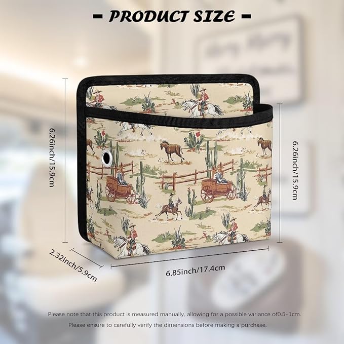 Renewold Car Side Pocket Organizer, Cowboy Cactus Print, Auto Front Rear Seat Storage Bag for Cell Phone Sunglasses Coins, Document Holder Tray Pouch for Vehicle Seat, Women Men Car Accessories