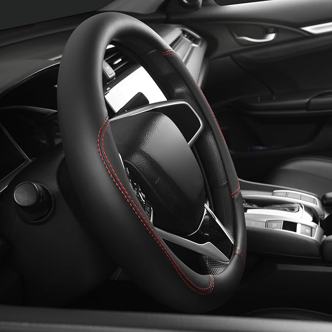 Car Steering Wheel Cover,Microfiber Leather Steering Wheel Cover Universal 14.5-15 inch, Anti-Slip Breathable Auto Wheel Cover Protector for Men Women, (Black)