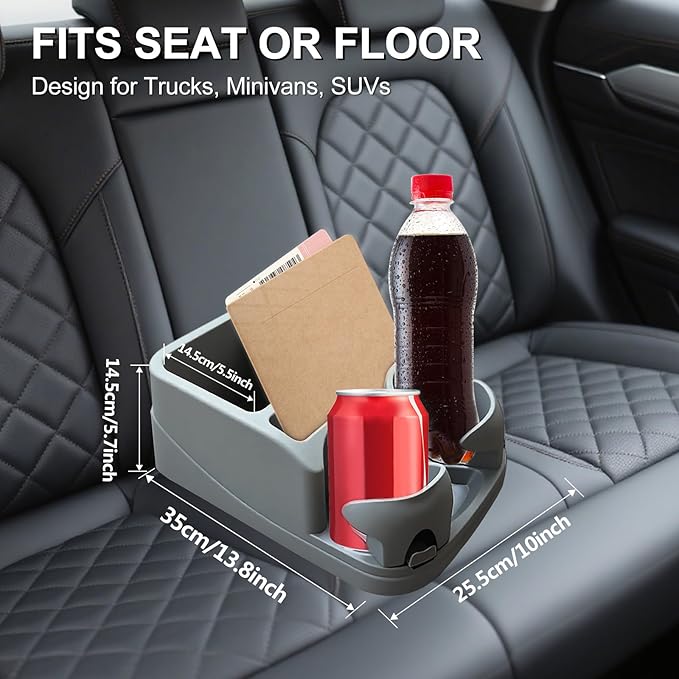 Car Center Console with Adjustable Cup Holders, Universal Center Console Organizer for Truck, Cars, Minivans, Suvs, Truck Floor Console, Bench Seat Center Console (Gray)