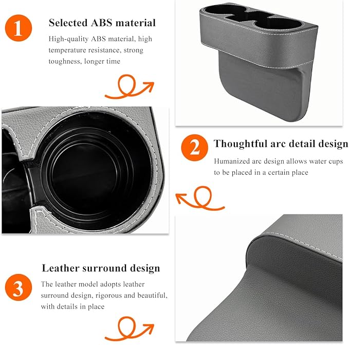 Car Cup Holder Gap Filler Organizer, Multifunctional Auto Front Console Gap Filler with Cup Holder, Leather Extra Cup Holder Storage Box for Car Truck SUV, Car Accessories (Gray)