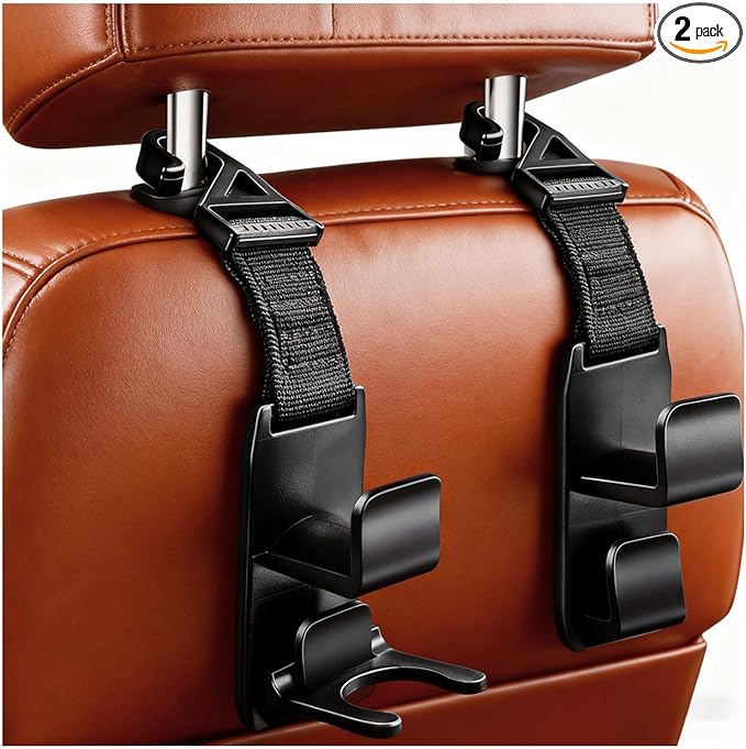 2 PCS Car Seat Headrest Hook, Strong Auto Seat Back Storage Hook Headrest Hanging Organizer, Vehicle Seats Hanger Holder Universal for Purses Handbags Groceries Bags