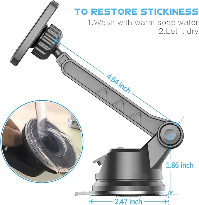 WixGear Dashboard Mount, Universal Magnetic Phone Holder for Car, Windshield Mount and Dashboard Mount Holder for Cell Phones and Tablets with Long Adjustable Arm – (New Rectangle Head)