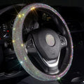 Car Bling Steering Wheel Cover for Women Girls 15 Inch Universal Colorful Crystal Rhinestone Diamond Rainbow Bling Accessories Anti Slip Wheel Protector Sparkling, Black