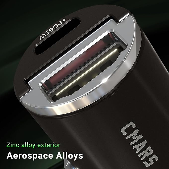 CMARS 65W+60W Cigarette Lighter Adapter,for iPhone 16 car Charger USB C/A,Fast Charging for iPhone,Car Phone Charger Dual Port for iPhone 16/15/14/13/12 Series and Samsung/Other Android Devices Black