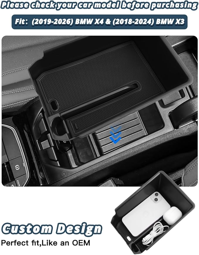 Ruiya 2025 BMW X4 Center Console Organizer for BMW X4 2025 Accessories ABS Material Armrest Console Glove Tray Compatible with (2019-2026) BMW X4 G02 & (2018-2024) BMW X3 G01