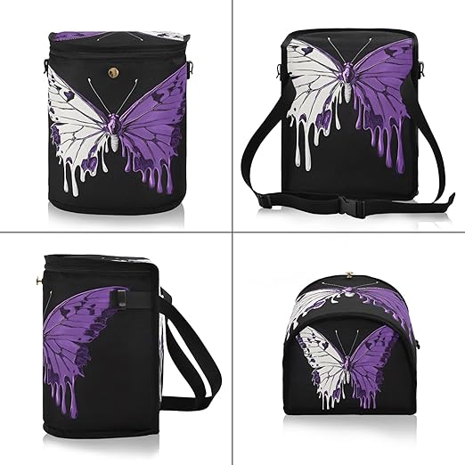 MNSRUU Car Trash Can with Lid, White Purple Dual Color Butterfly Car Trash Bag Hanging Organizers and Storage for Front Back Seat, Leak-Proof Trash Bin