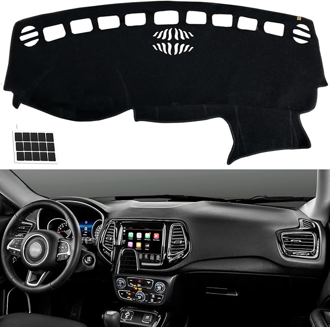 TUCAREST Dash Cover Fit for 17-21 Je-ep Compass New Body Style (Body Code: MP) Nonslip Dash Cover Board Mat Sunshade No-Glare and Slip Pad Carpet Sunshield Protector (Without HUD) Flannel Black