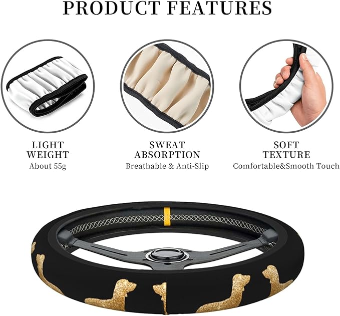 Gold Daschund Dog Neoprene Steering Wheel Covers Women Men Car Accessories, Universal 15 Inch Fit Auto, Suvs, Truck